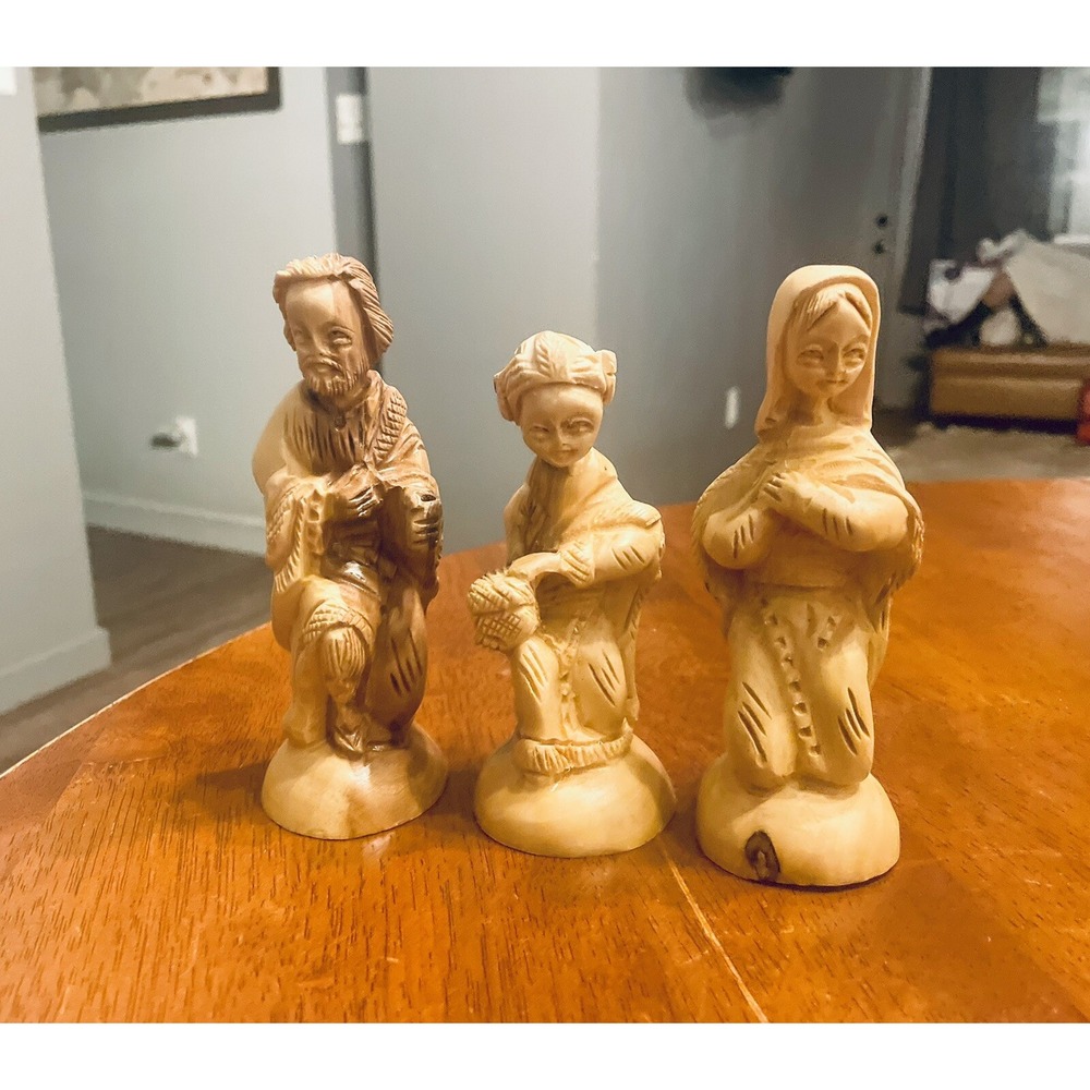 3 Vintage Hand Carved Olive Wood Statues